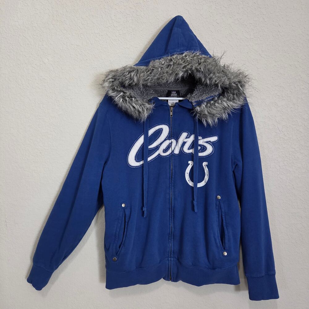 NFL Indianapolis Colts Zip Hoodie Jacket Womens M Blue Sherpa Lined Faux Fur